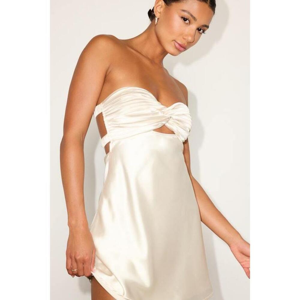 Lulus Narina Cream Satin Pleated Strapless Mini Dress White - Size S